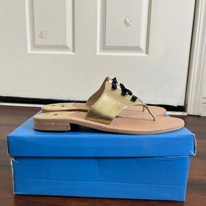 Jack Rogers Georgica Bow Sandals Gold Metallic Leather Navy Bows Mens 10M